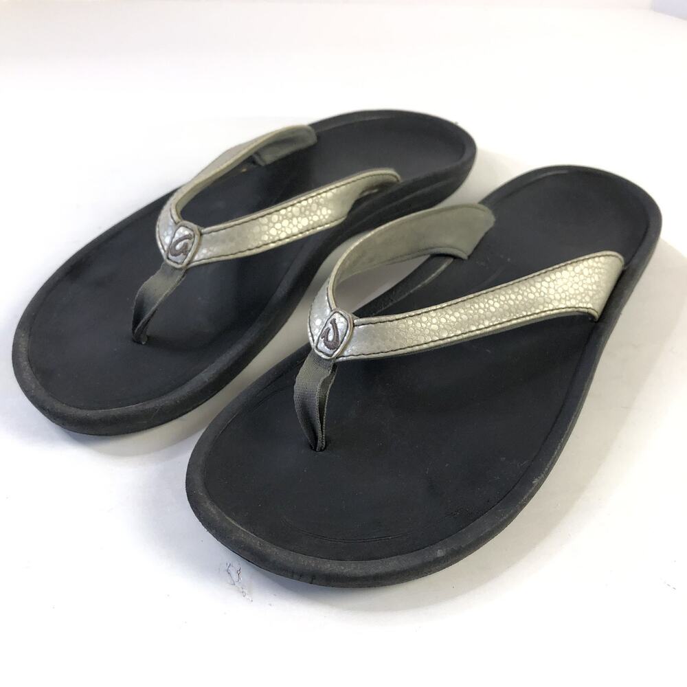 Olukai Ohana Flip Flop Thong Sandal Women's Size 8/8.5? Metallic Gray